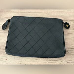 Vintage Coach Clutch Black Quilted Leather 90s